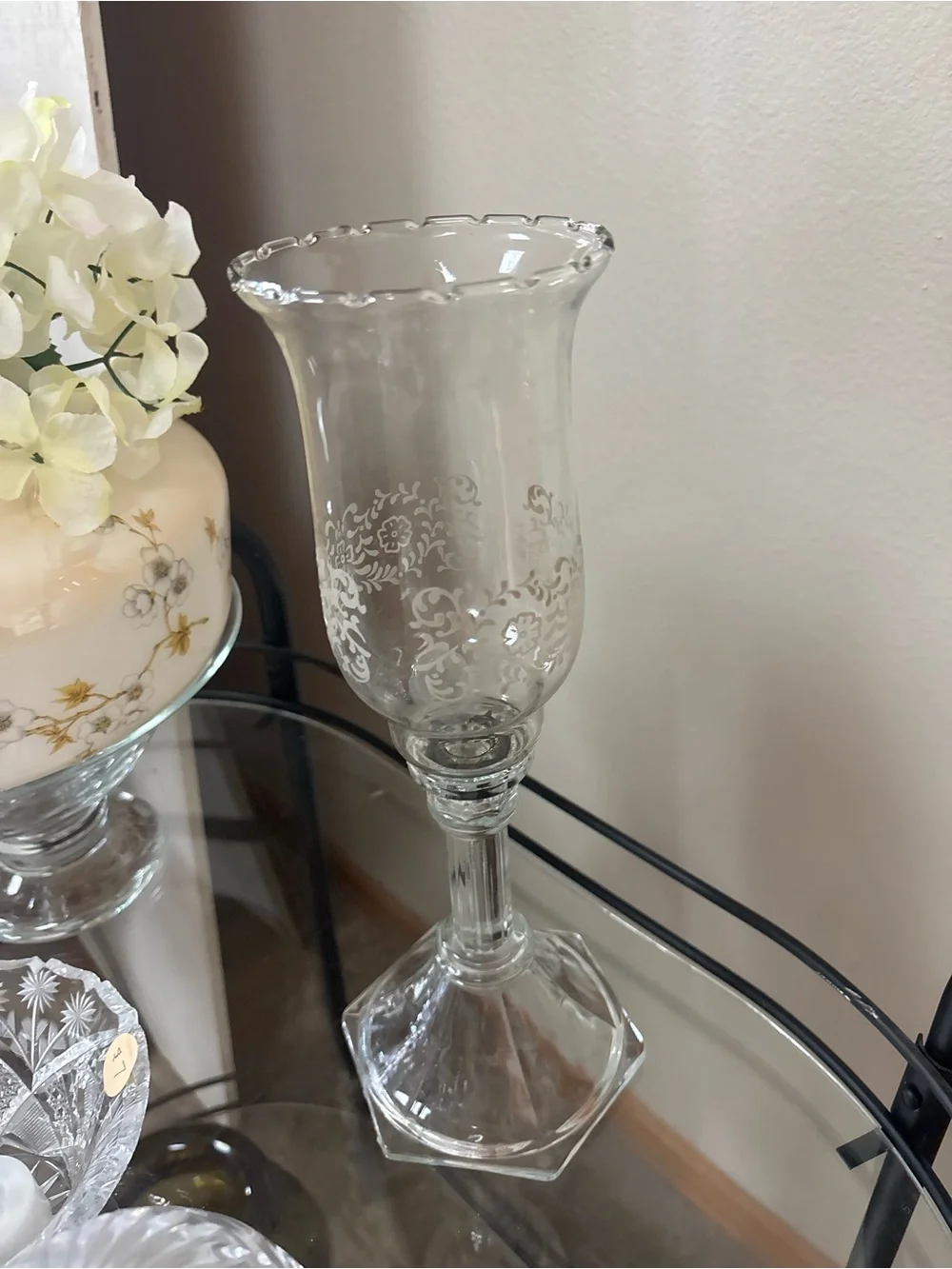Clear‎ Decorative Etched Glass Pedestal Candle Holder